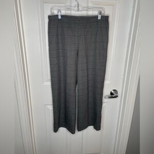 Eileen Fisher Wool Blend Plaid Windowpane Wide Leg Cropped Pants Pull On XS